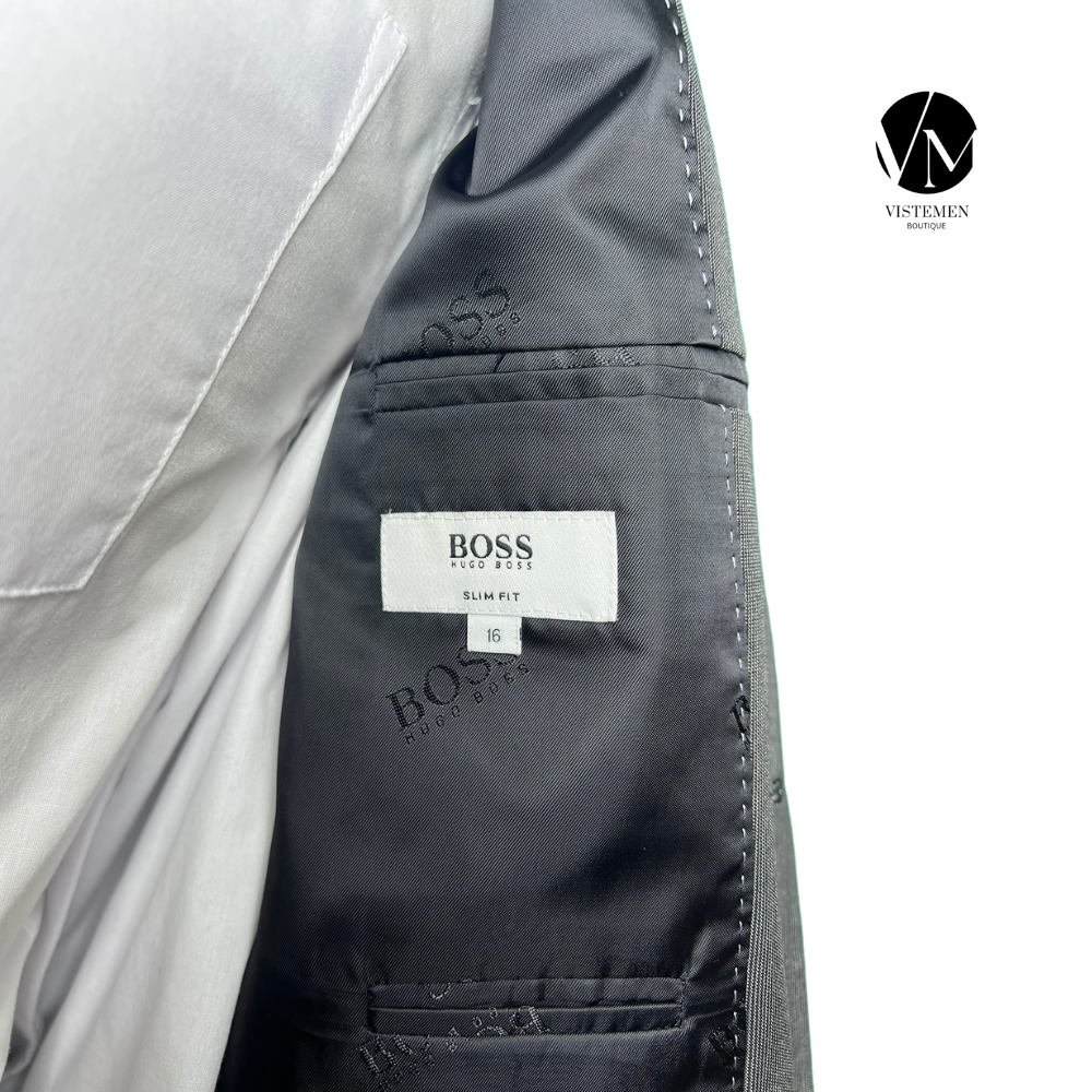 BLACK FRIDAY | Traje Completo Hugo Boss Slim Fit Gris Oscuro de Algodón | Talla XS (44) | Vistemen