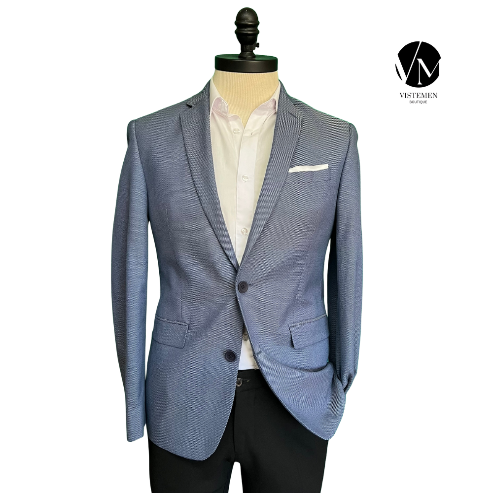 BLACK FRIDAY | Blazer MACYS Slim Fit Azul Claro | Talla S | Estilo Formal | Vistemen