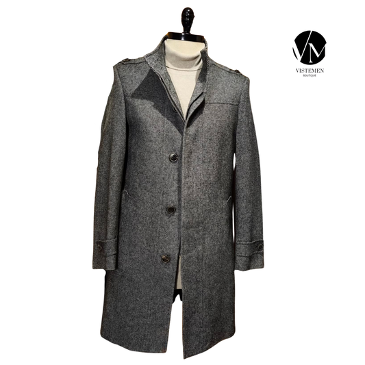 Abrigo Zara Man Gris Jaspeado con Charreteras – Talla M (48)