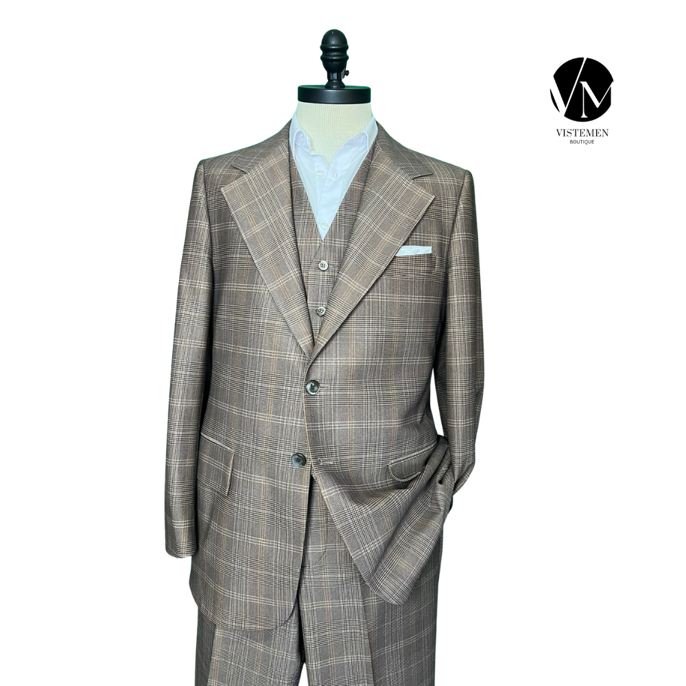 BLACK FRIDAY | Traje Completo Travelknit Café de Lana con Chaleco | 3 Piezas | Talla XL | Vistemen