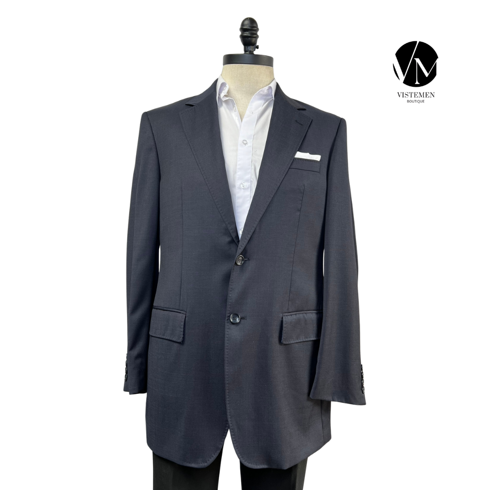 Blazer Oxford de Lana Azul Oscuro | Slim Fit | Sastrería Clásica Británica | Talla L (50) | Vistemen