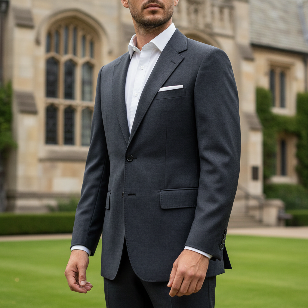 Blazer Oxford de Lana Azul Oscuro | Slim Fit | Sastrería Clásica Británica | Talla L (50) | Vistemen