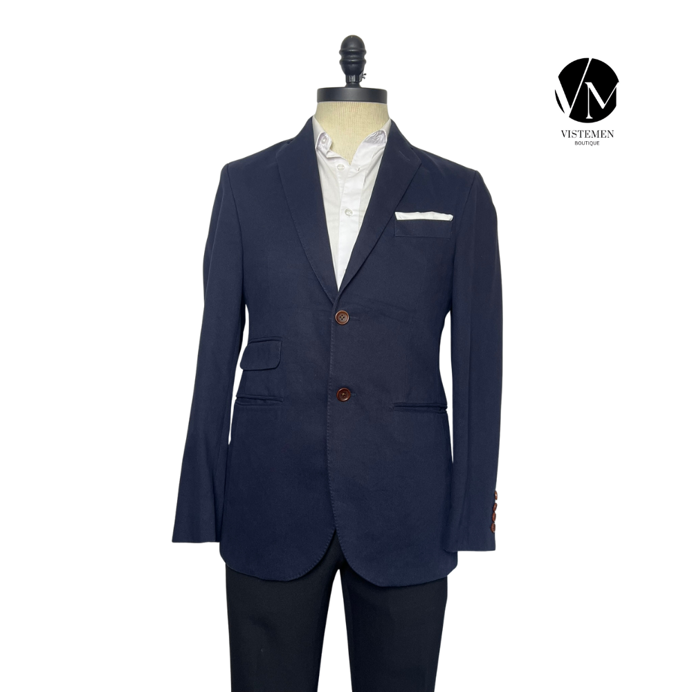 Blazer Crew Clothing Skinny Fit Azul Marino de Algodón | Estilo Costero Casual | Talla S (46) | Vistemen