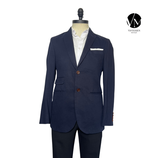 Blazer Crew Clothing Skinny Fit Azul Marino de Algodón | Estilo Costero Casual | Talla S (46) | Vistemen