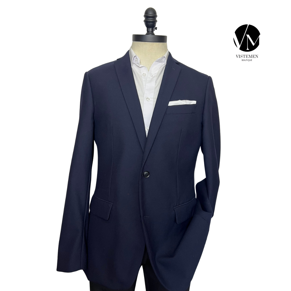 BLACK FRIDAY | Blazer Van Heusen Slim Fit Azul Oscuro de Lana | Formal Clásico | Talla L | Vistemen