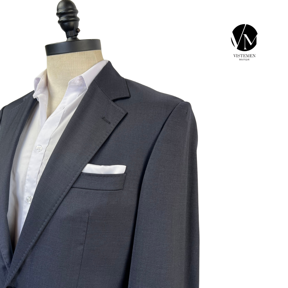 Blazer Oxford de Lana Azul Oscuro | Slim Fit | Sastrería Clásica Británica | Talla L (50) | Vistemen