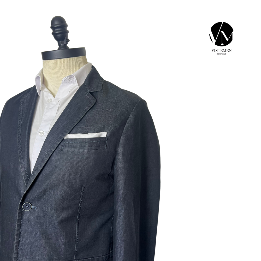 Blazer de Mezclilla Gris Oscuro Slim Fit | Estilo Casual Chic | Talla M (48) | Vistemen