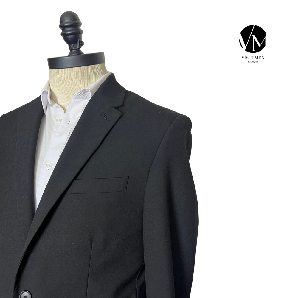 BLACK FRIDAY | Blazer Perry Ellis Slim Fit Negro | Estilo Formal Clásico | Talla L | Vistemen