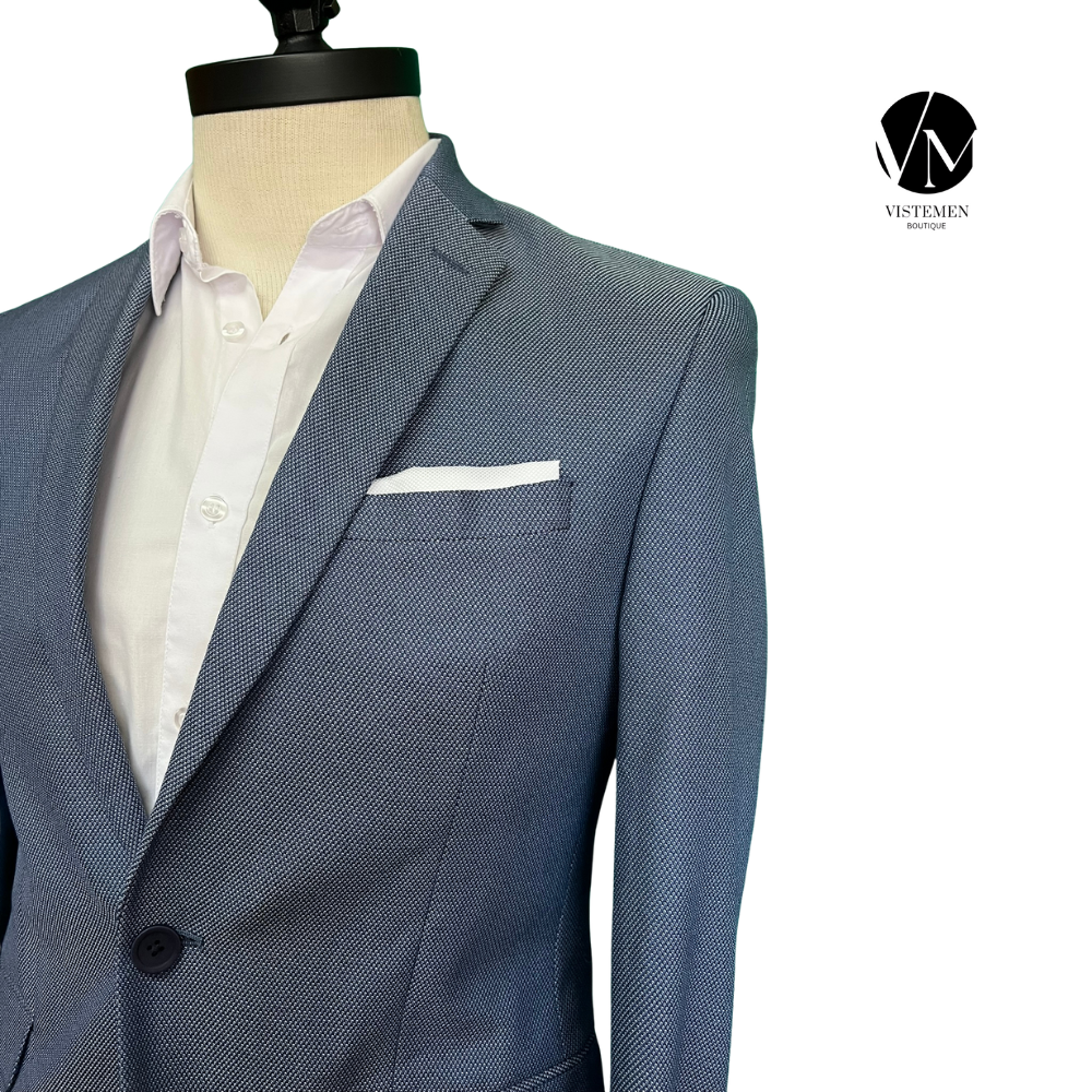 BLACK FRIDAY | Blazer MACYS Slim Fit Azul Claro | Talla S | Estilo Formal | Vistemen
