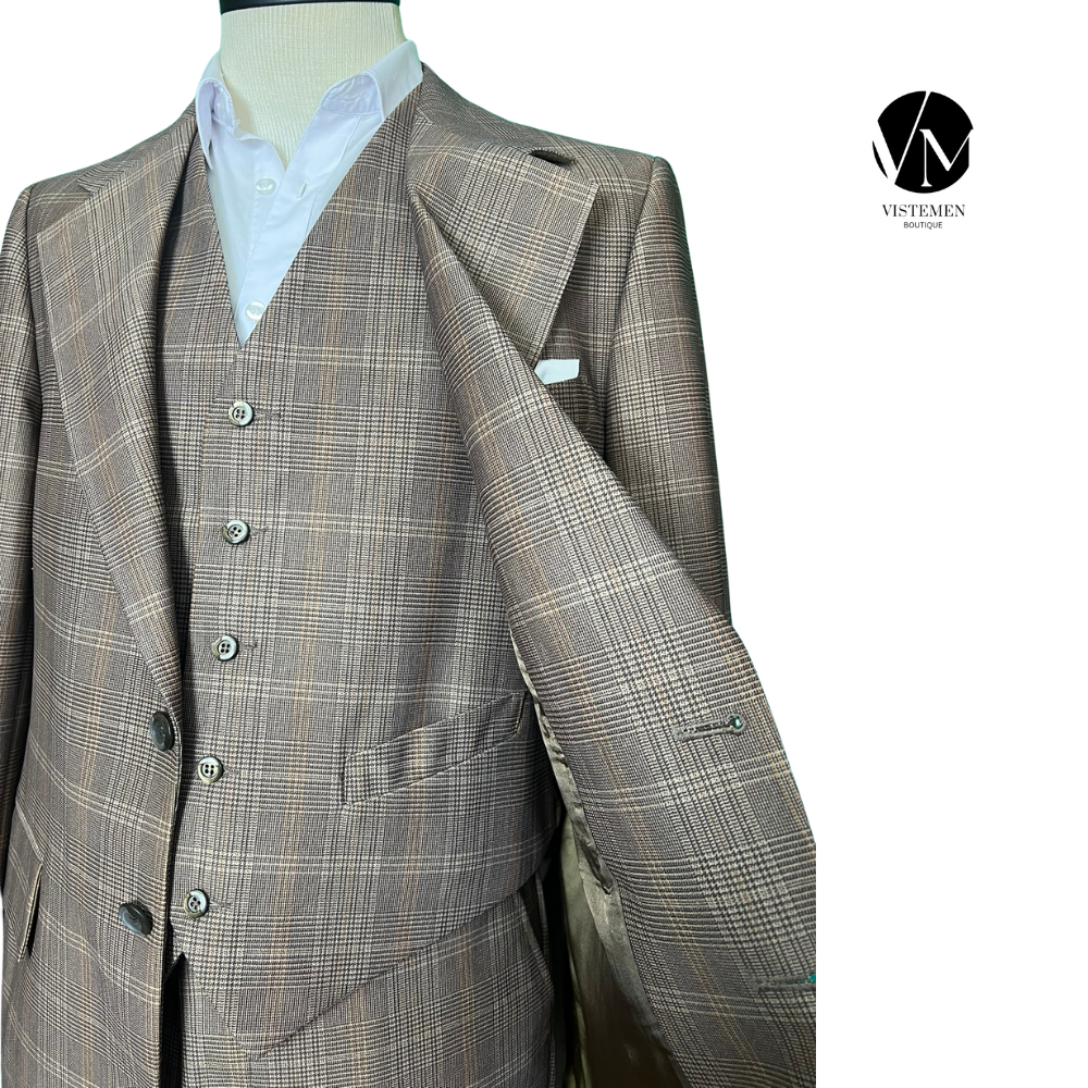 BLACK FRIDAY | Traje Completo Travelknit Café de Lana con Chaleco | 3 Piezas | Talla XL | Vistemen