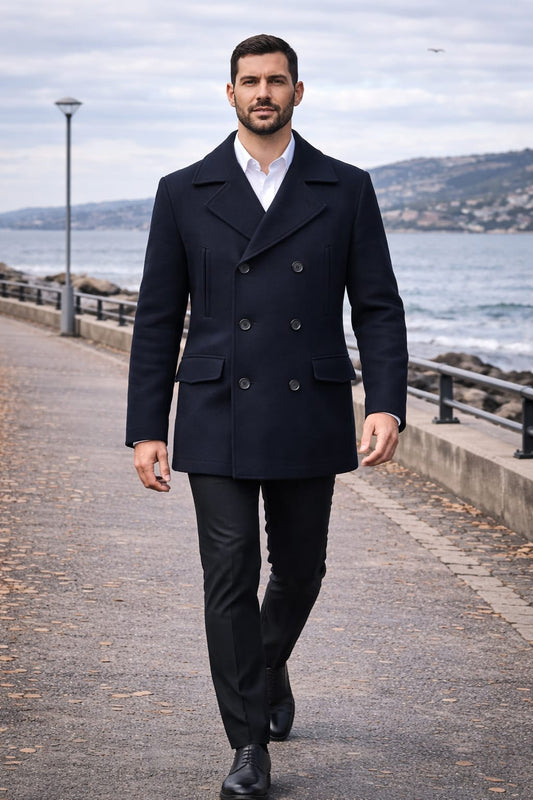 Abrigo Cruzado Lana Azul Marino | Corte Distintivo | Talla M (48) | Vistemen