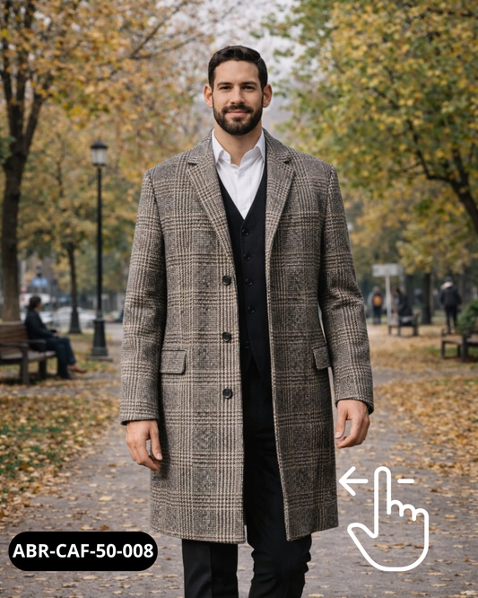 Abrigo Lana Café Cuadrillé | Diseño Clásico | Talla L (50) | Vistemen
