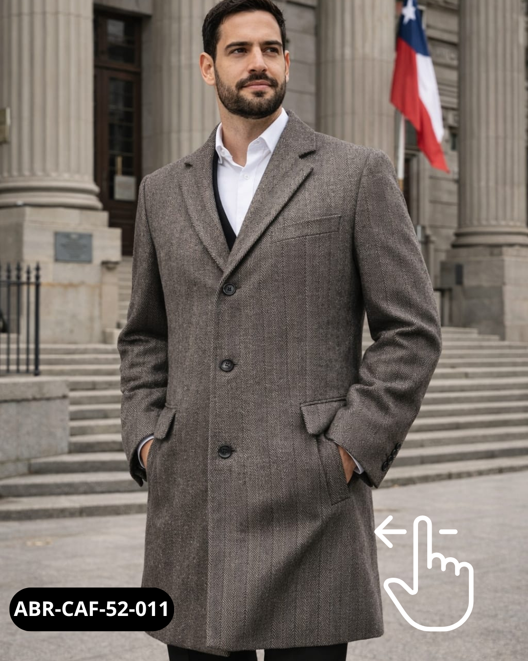 Abrigo Tweed Espiga | Café Moro y Gris | Talla XL (52) | Vistemen