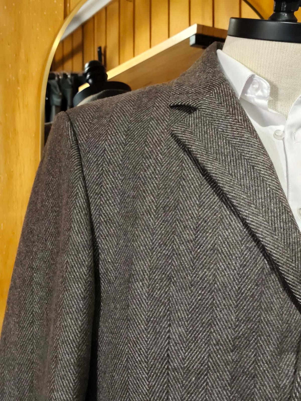 Abrigo Tweed Espiga | Café Moro y Gris | Talla XL (52) | Vistemen