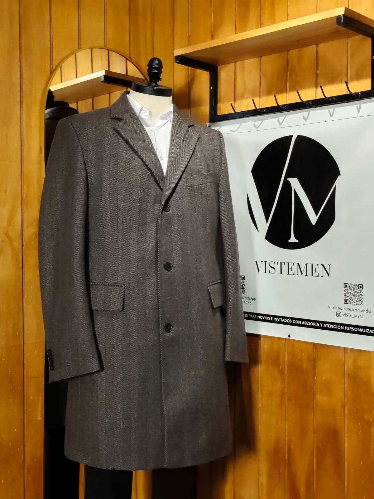Abrigo Tweed Espiga | Café Moro y Gris | Talla XL (52) | Vistemen