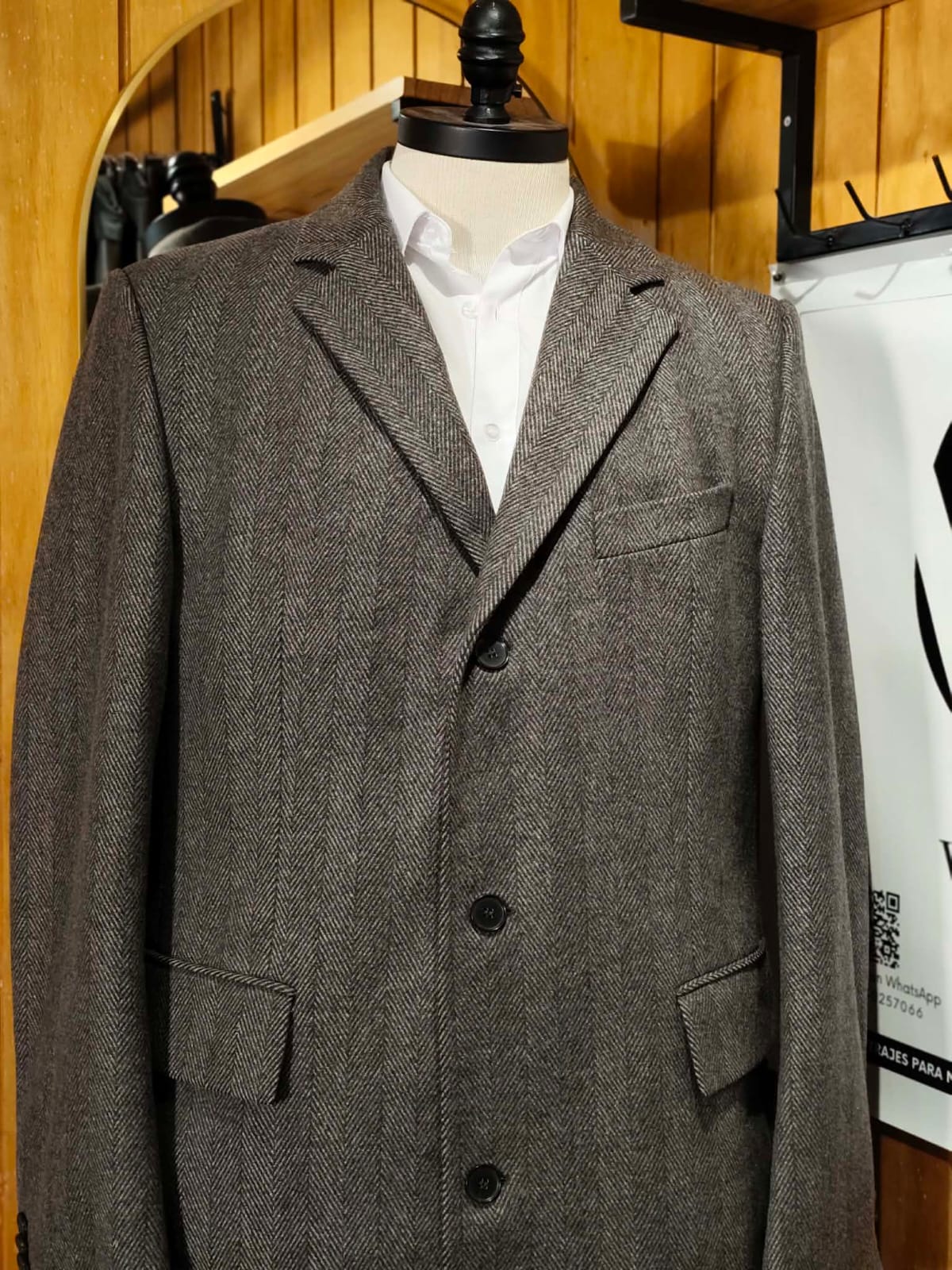 Abrigo Tweed Espiga | Café Moro y Gris | Talla XL (52) | Vistemen