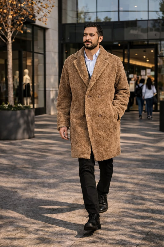 Abrigo Sherpa Lana Café Claro | Estilo Distintivo | Talla XL (52) | Vistemen