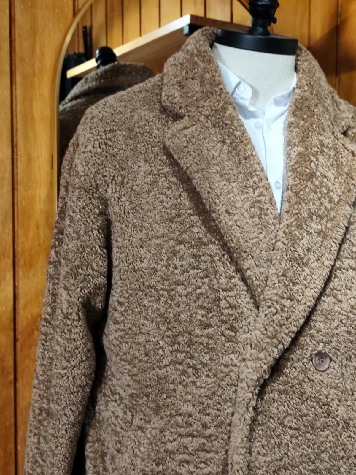 Abrigo Sherpa Lana Café Claro | Estilo Distintivo | Talla XL (52) | Vistemen