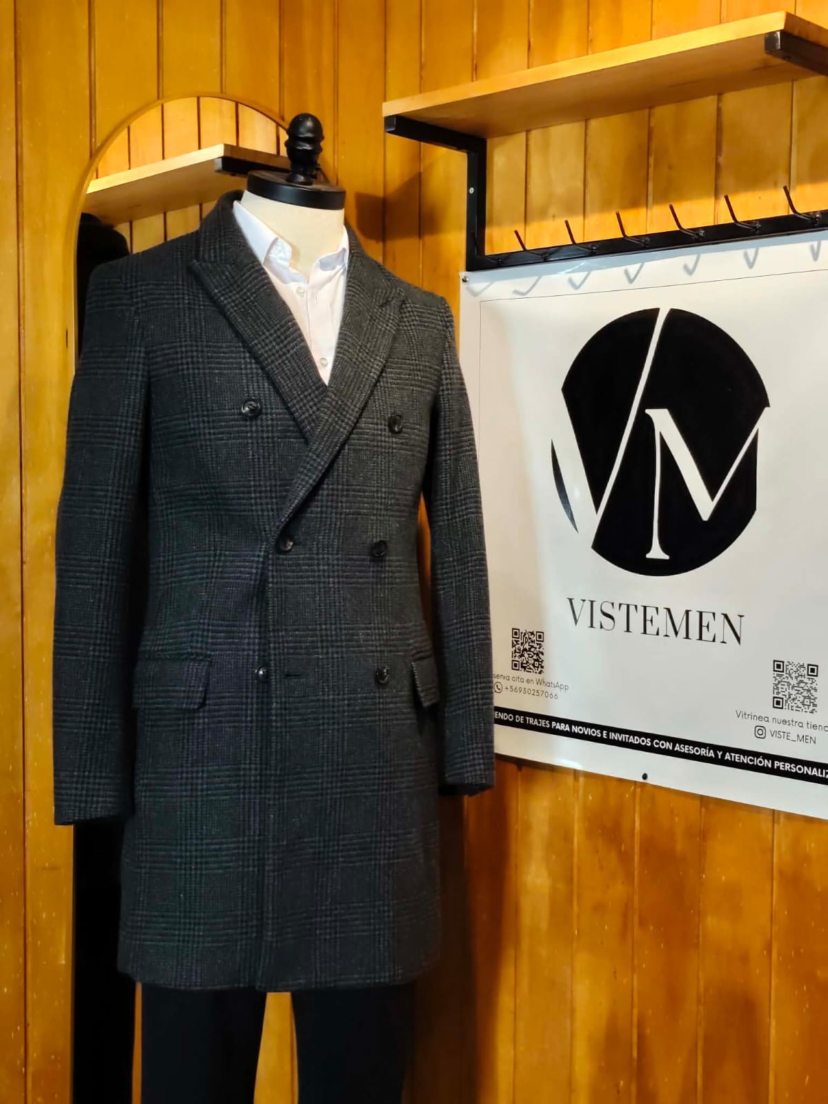 Abrigo Giordano Lana Gris | Cuadrillé Cruzado | Talla S (46) | Vistemen