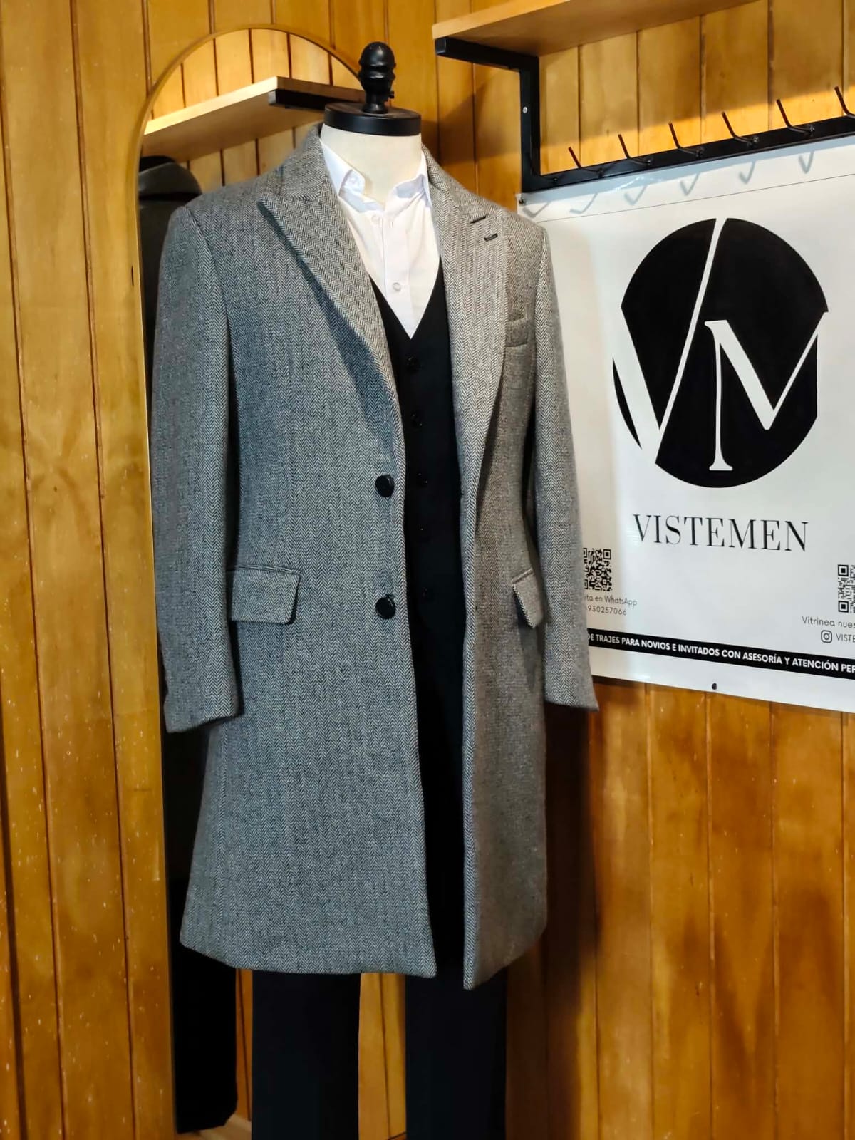 Abrigo Lana Gris Espiga de Trigo | Talla S (46) | Vistemen
