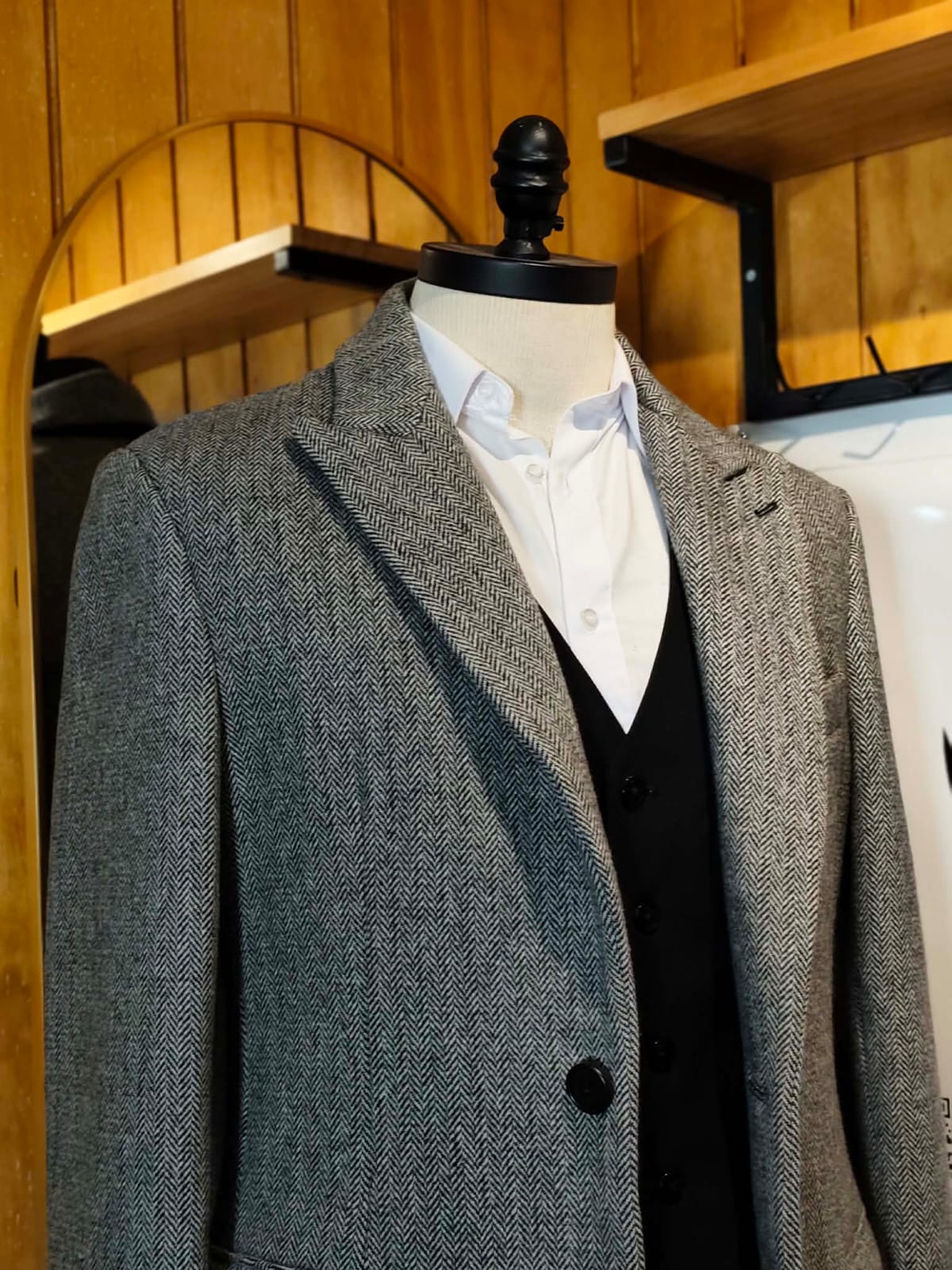 Abrigo Lana Gris Espiga de Trigo | Talla S (46) | Vistemen