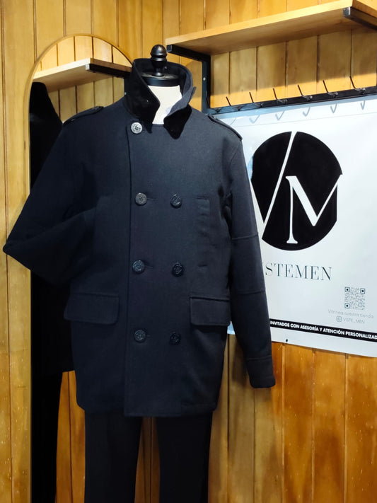 Abrigo Next Chaquetón Marino Cruzado | Lana Gris Oscuro | Talla L (50) | Vistemen