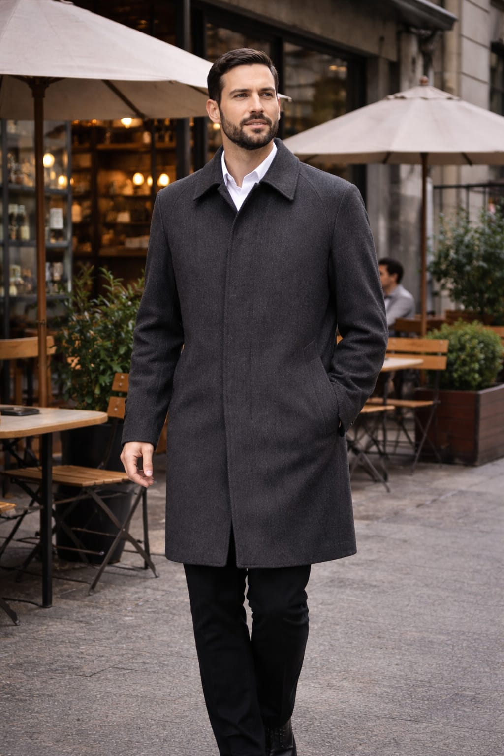 Abrigo Tweed Gris Oscuro | Corte Largo | Talla 52-54 (XL/2XL) | Vistemen