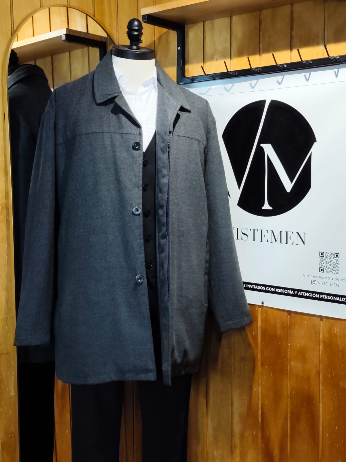 Abrigo Acolchado Ligero Lana Gris | 3/4 | Talla XL (52) | Vistemen