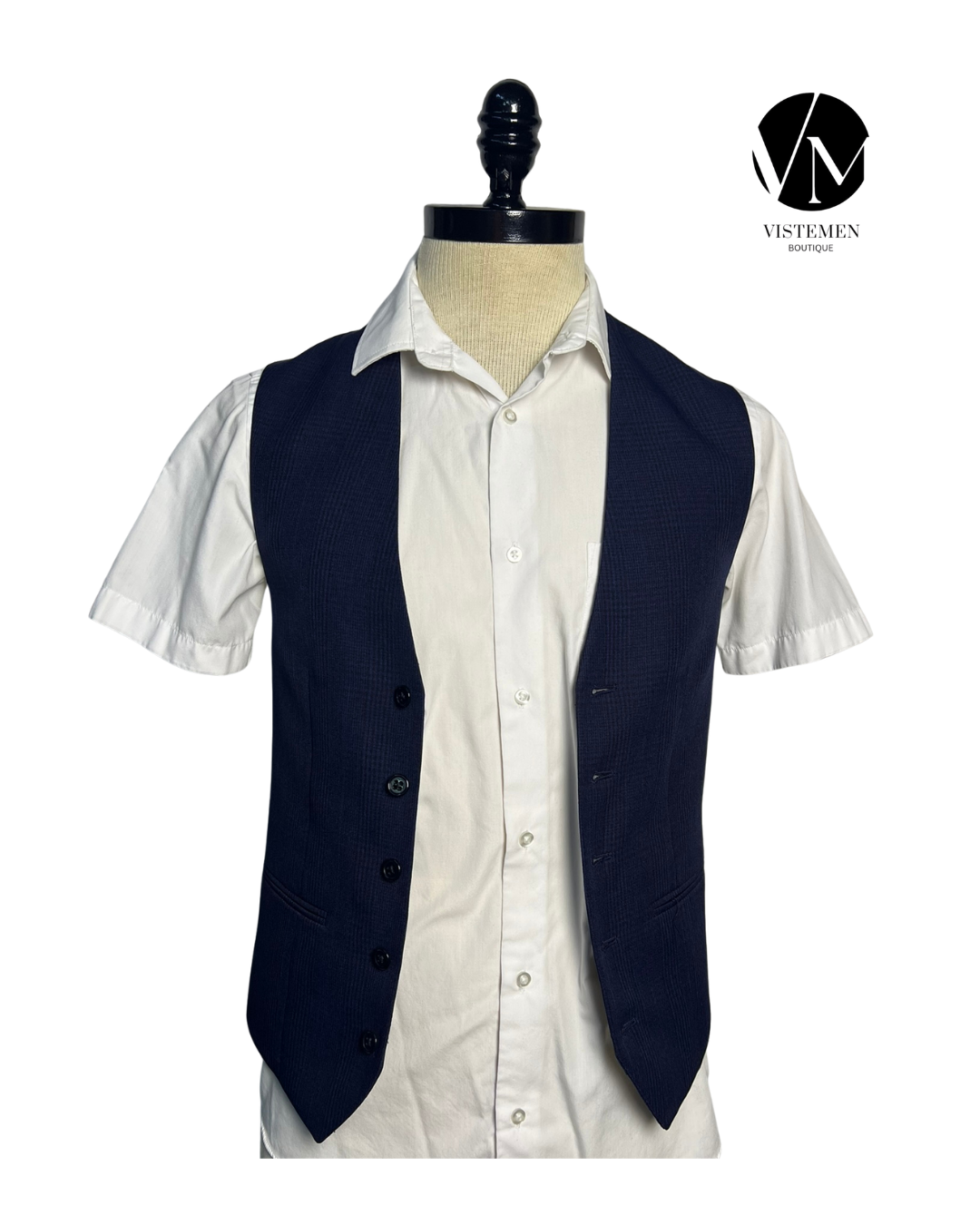 Gilet Next Azul Oscuro Cuadrillé | Talla XS (44) | Formal Exclusivo | Vistemen