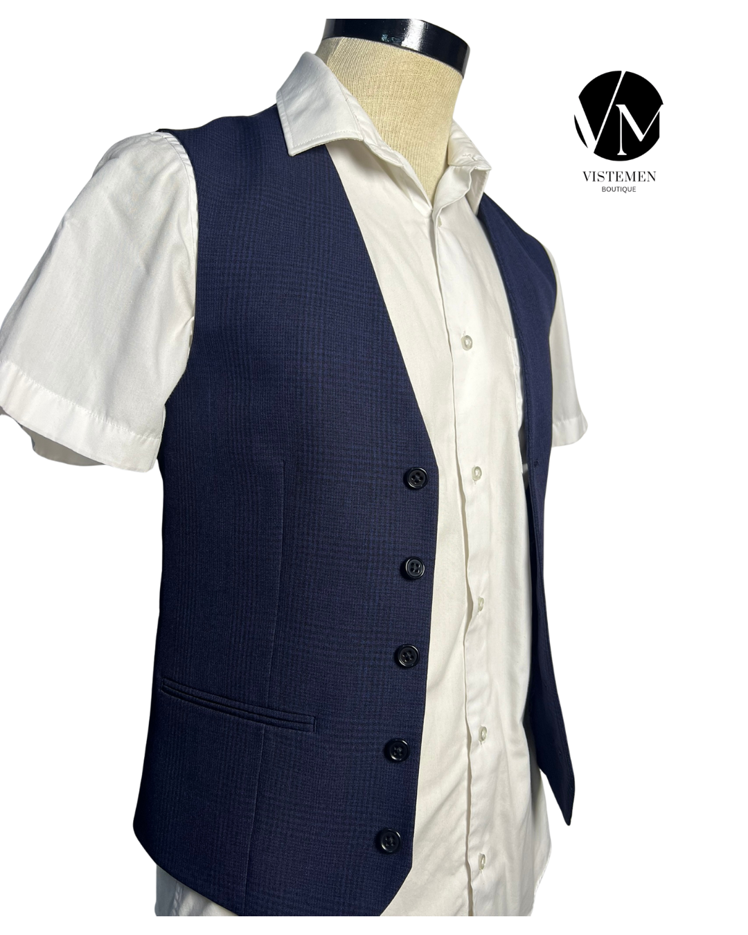 Gilet Next Azul Oscuro Cuadrillé | Talla XS (44) | Formal Exclusivo | Vistemen