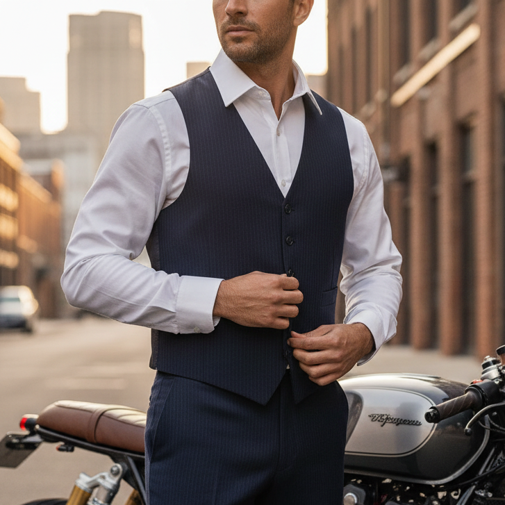 Gilet Azul Oscuro Wool Blend | Talla XS (44) | Formal Exclusivo | Vistemen