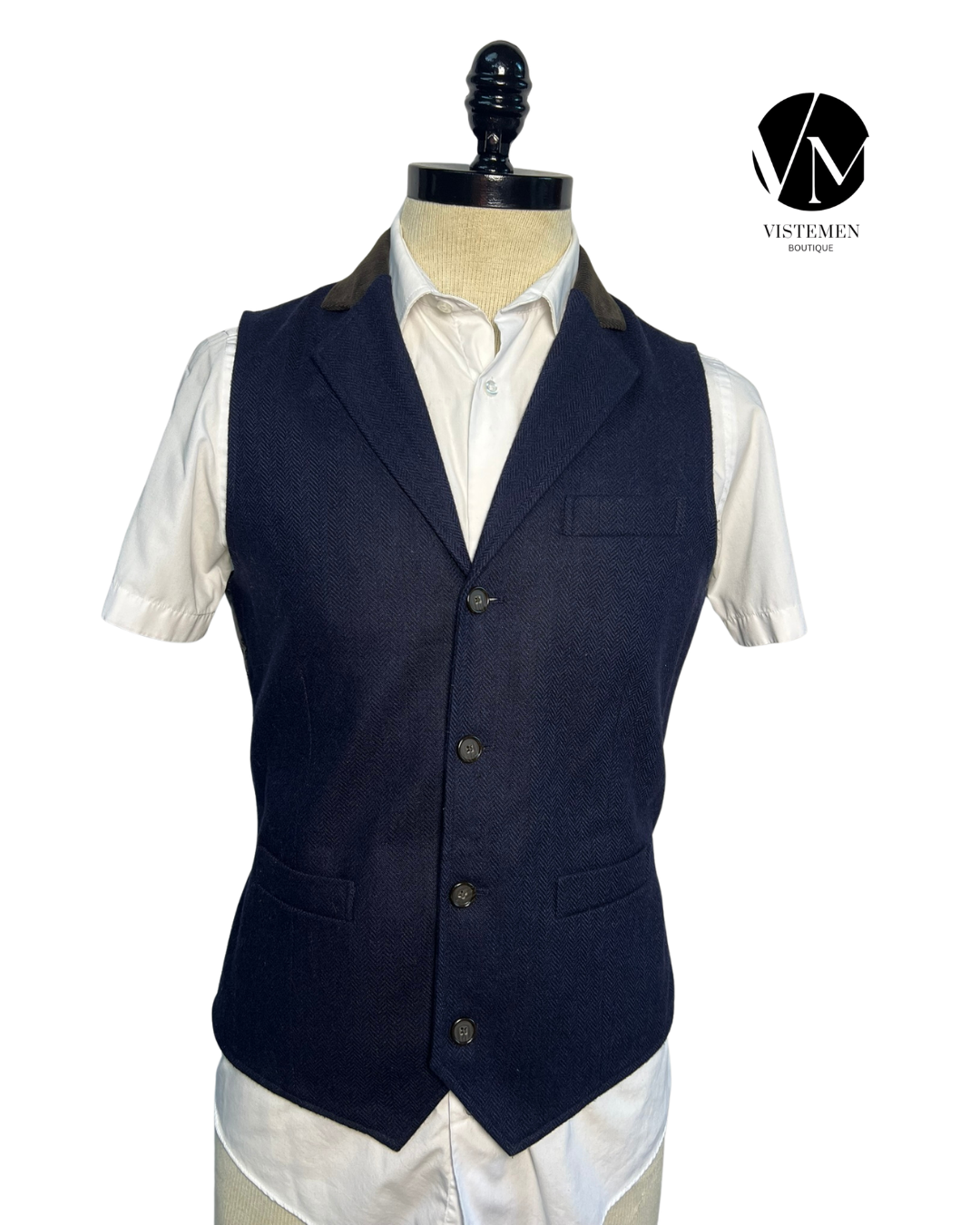 Gilet River Island Tweed Azul Oscuro | Estilo Espiga | Talla M (48) | Vistemen