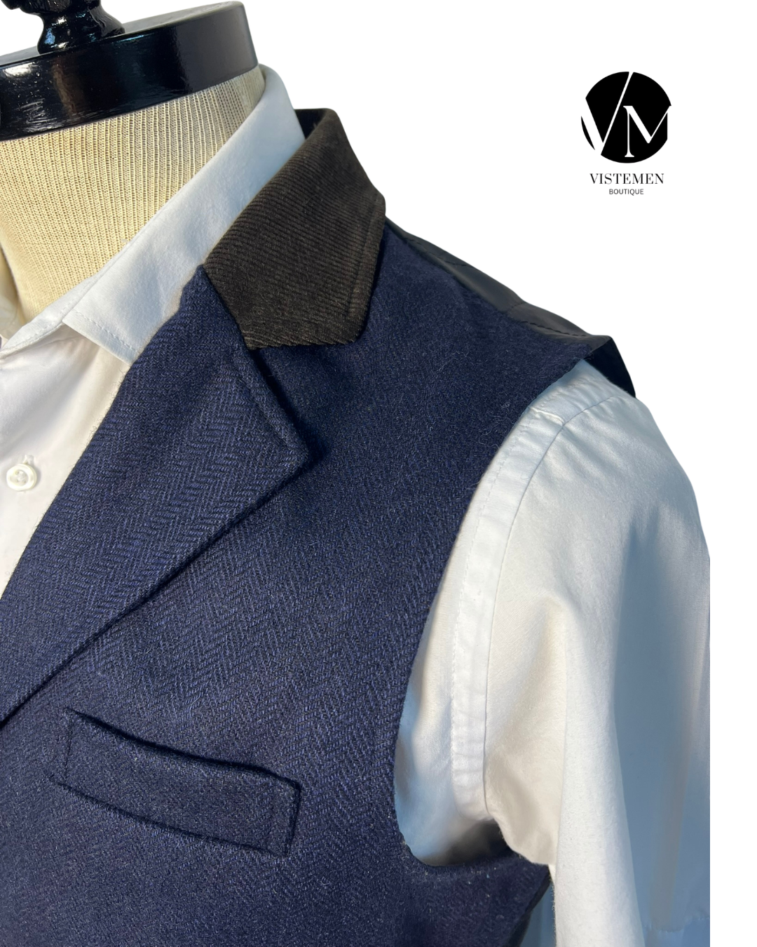 Gilet River Island Tweed Azul Oscuro | Estilo Espiga | Talla M (48) | Vistemen