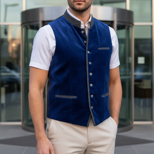 Gilet Livergy de Terciopelo Azul | Elegancia Sofisticada | Talla M (48) | Vistemen