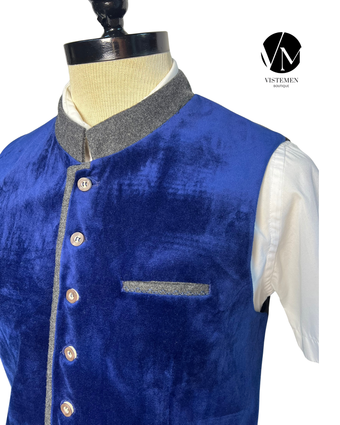 Gilet Livergy de Terciopelo Azul | Elegancia Sofisticada | Talla M (48) | Vistemen