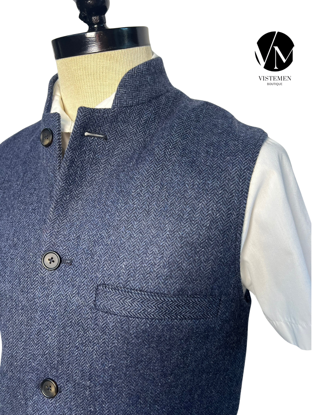 Gilet Joseph Turner Tweed Azul Oscuro | Espiga Larga | Talla M (48) | Vistemen