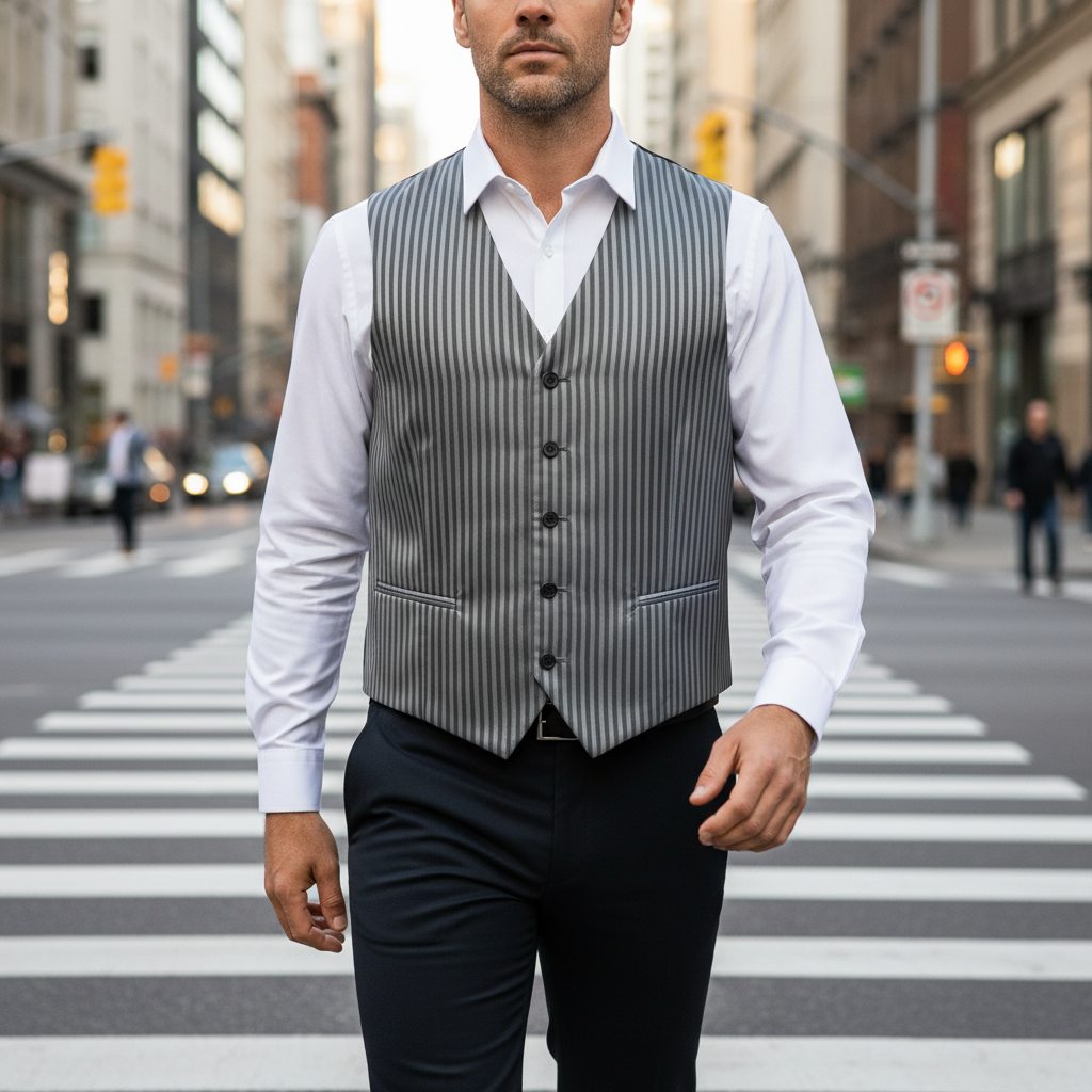 Gilet Travel Master Gris Rayas | Estilo Gala | Talla Especial 26 / L (50) | Vistemen