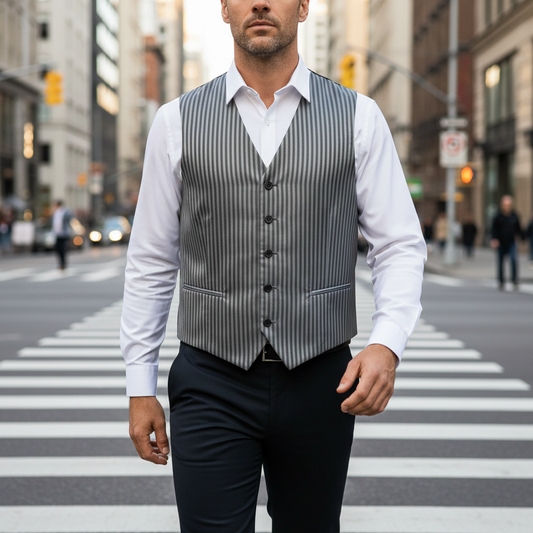 Gilet Travel Master Gris Rayas | Estilo Gala | Talla Especial 26 / L (50) | Vistemen
