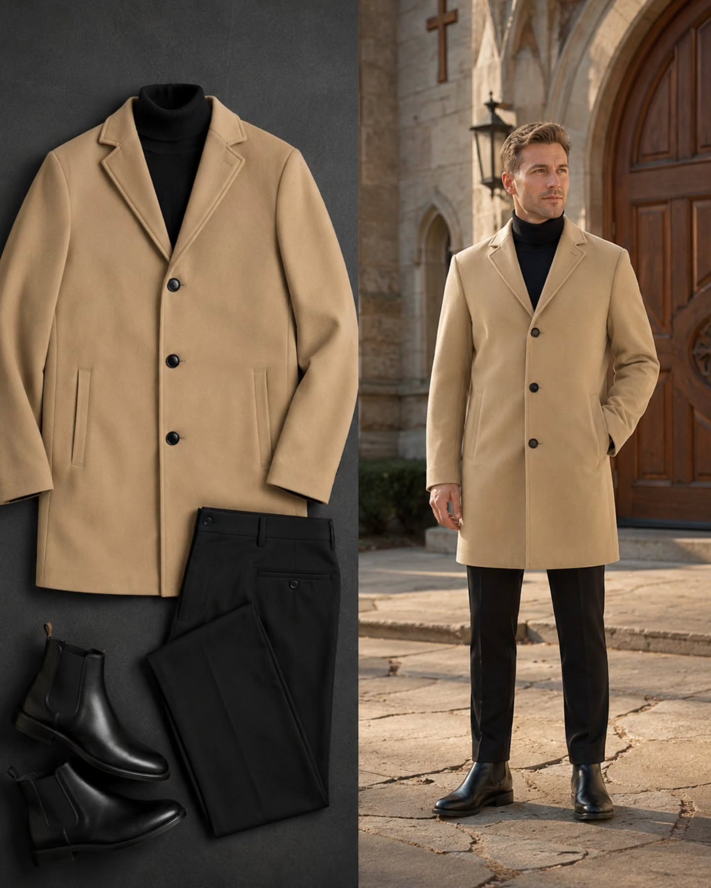 Abrigo Camel de Inspiración Europea – Talla M (48)