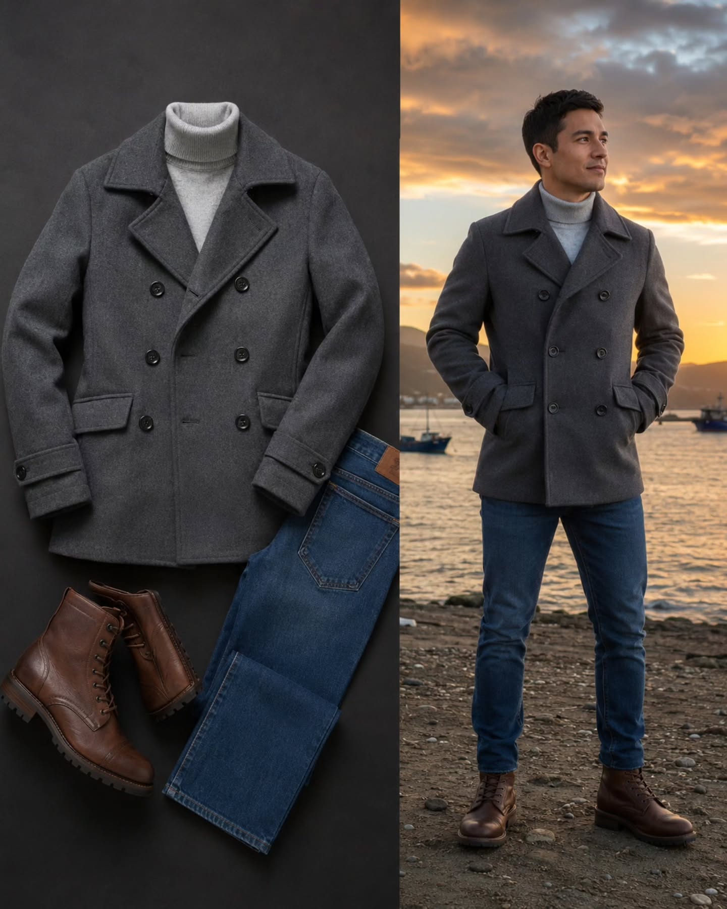 Abrigo Marinero Cruzado Cedarwood State Gris Grafito – Talla S (46)