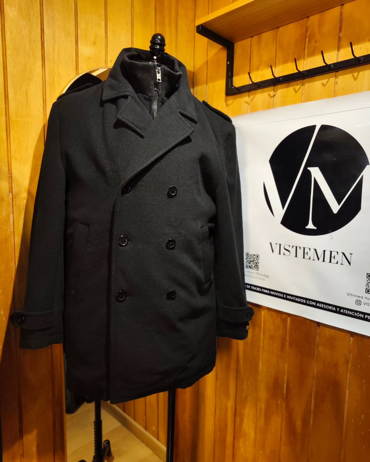 Abrigo Pea Coat Adolfo Negro 3/4 – Talla 3XL (56)