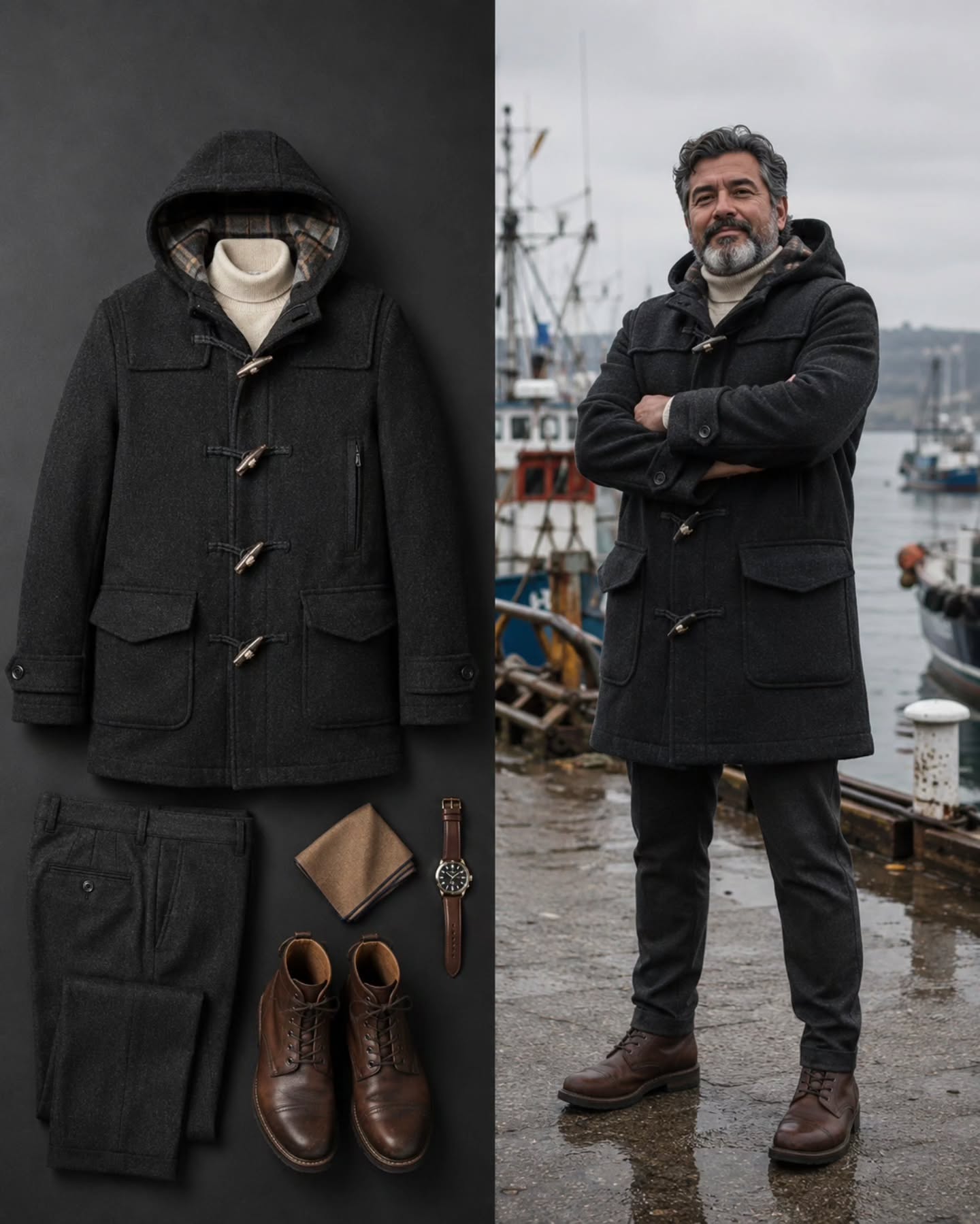 Abrigo Duffle Coat Trait Gris Carbón con Capucha – Talla XL (52)