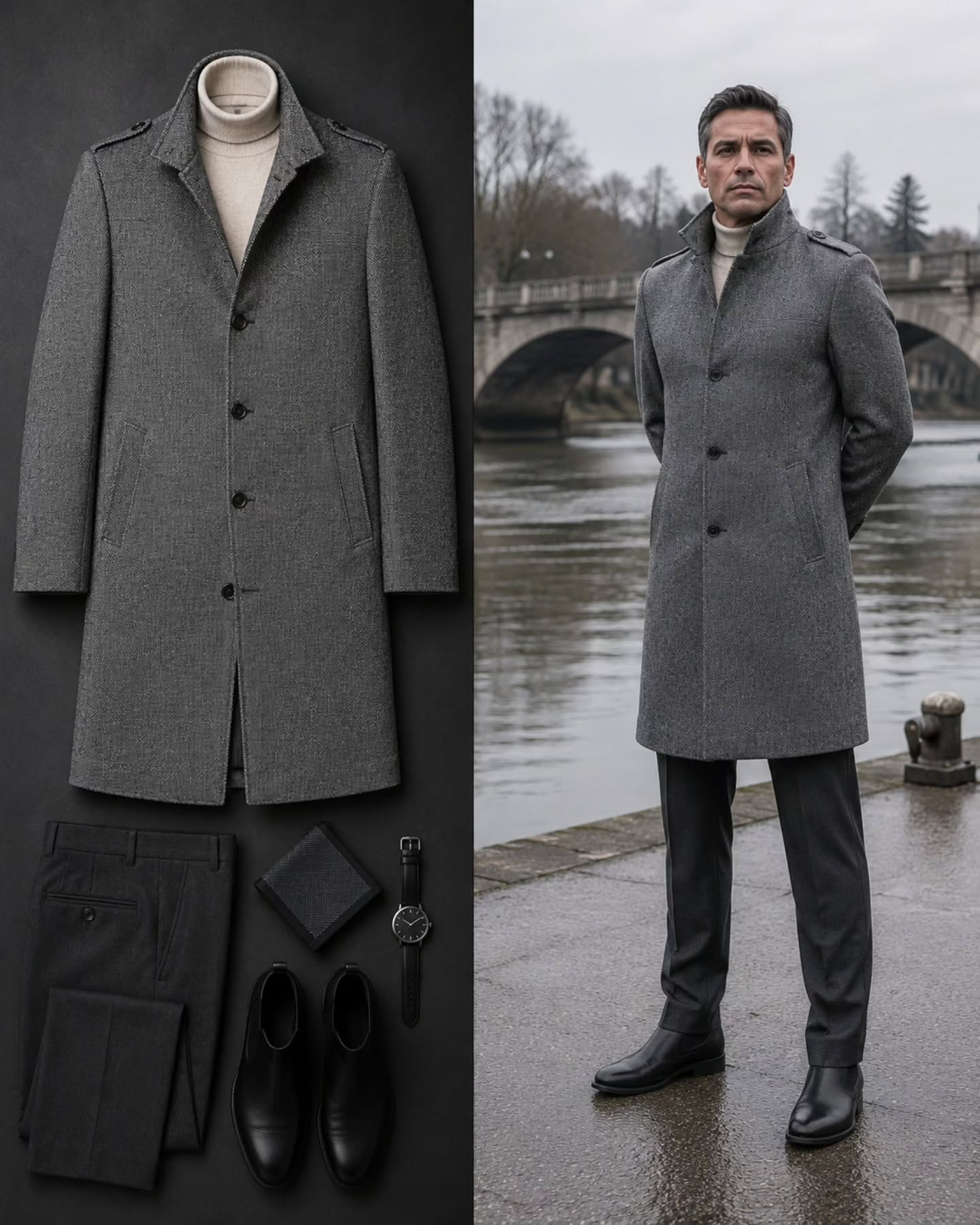 Abrigo Zara Man Gris Jaspeado con Charreteras – Talla M (48)