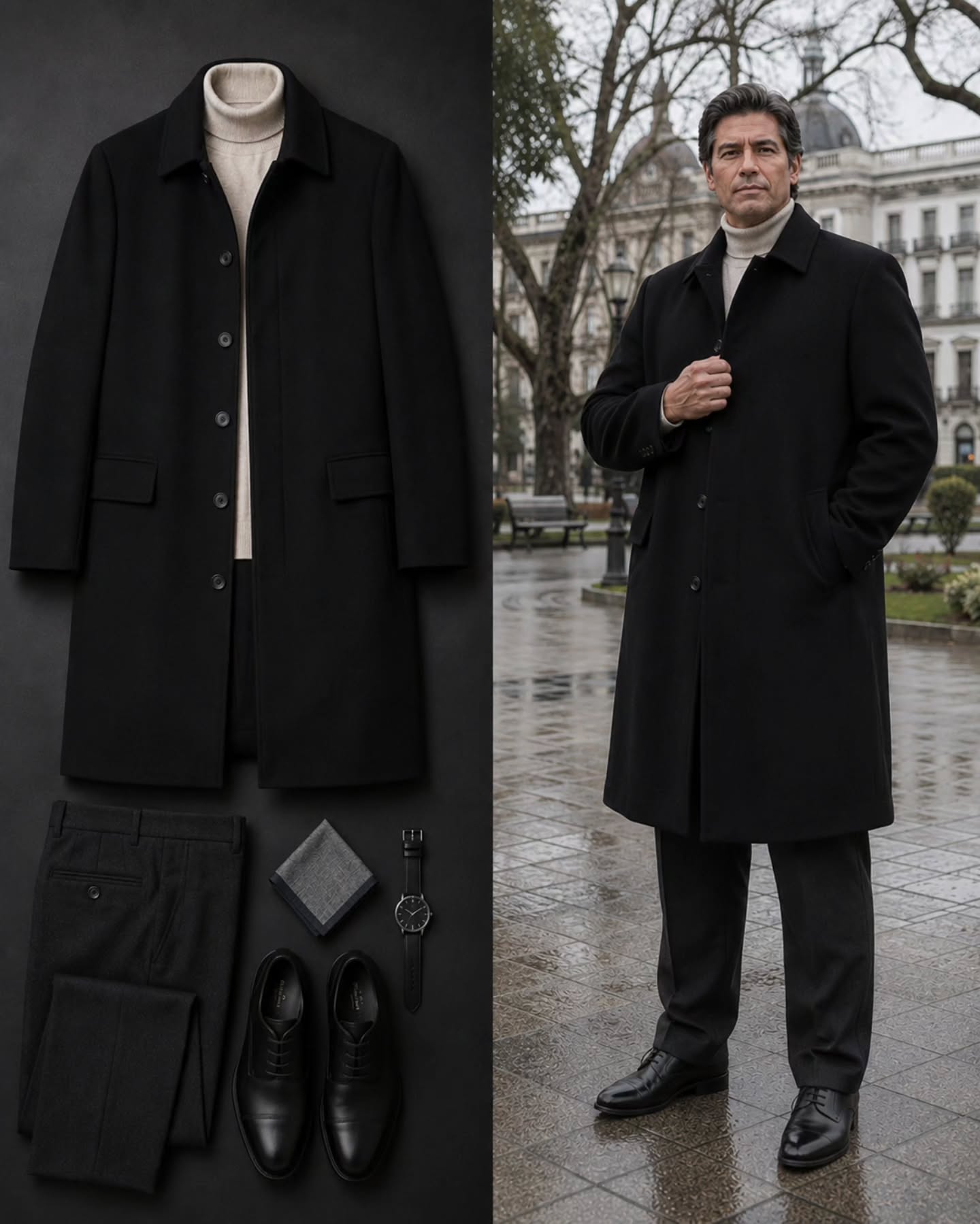 Abrigo Largo River Island Negro Minimalista – Talla XL (52)